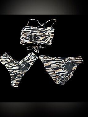 Skatie Marble Zebra Bikini Bottoms in Black, White & Tan